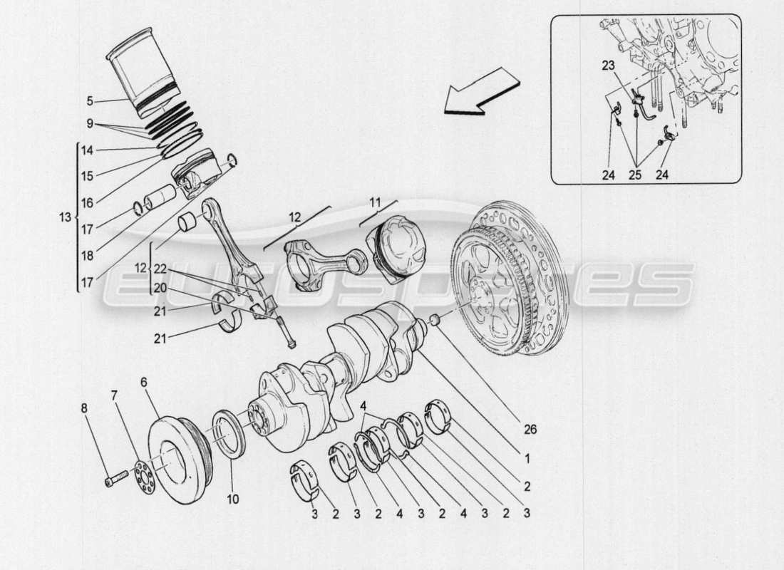 maserati qtp. v8 3.8 530bhp auto 2015 diagrama de piezas del mecanismo de manivela