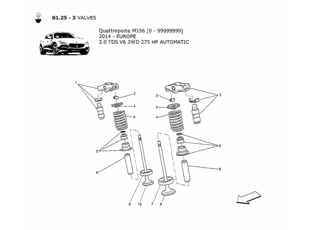 maserati qtp. v6 3.0 tds 275bhp 2014 diagrama de piezas de válvulas