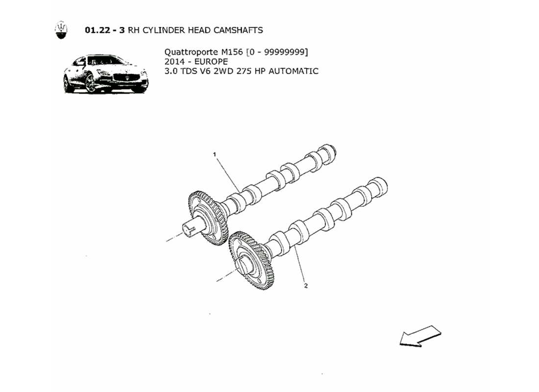 maserati qtp. v6 3.0 tds 275bhp 2014 diagrama de piezas de los árboles de levas de la culata del cilindro derecho