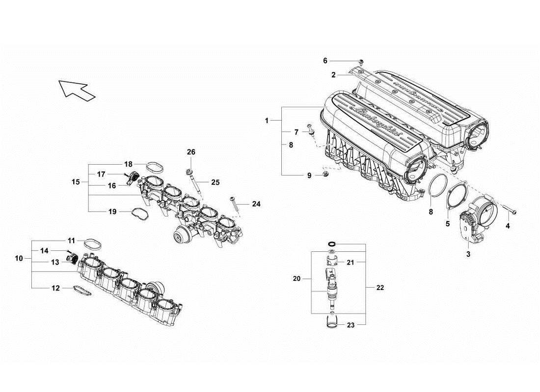 lamborghini gallardo lp570-4s perform colector de admisión diagrama de piezas