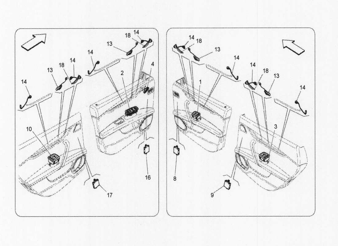 maserati qtp. v6 3.0 bt 410bhp 2wd 2017 diagrama de piezas de dispositivos de puerta