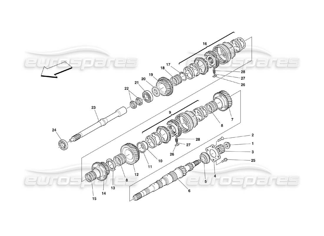 ferrari 360 challenge (2000) diagrama de piezas de engranajes del eje principal