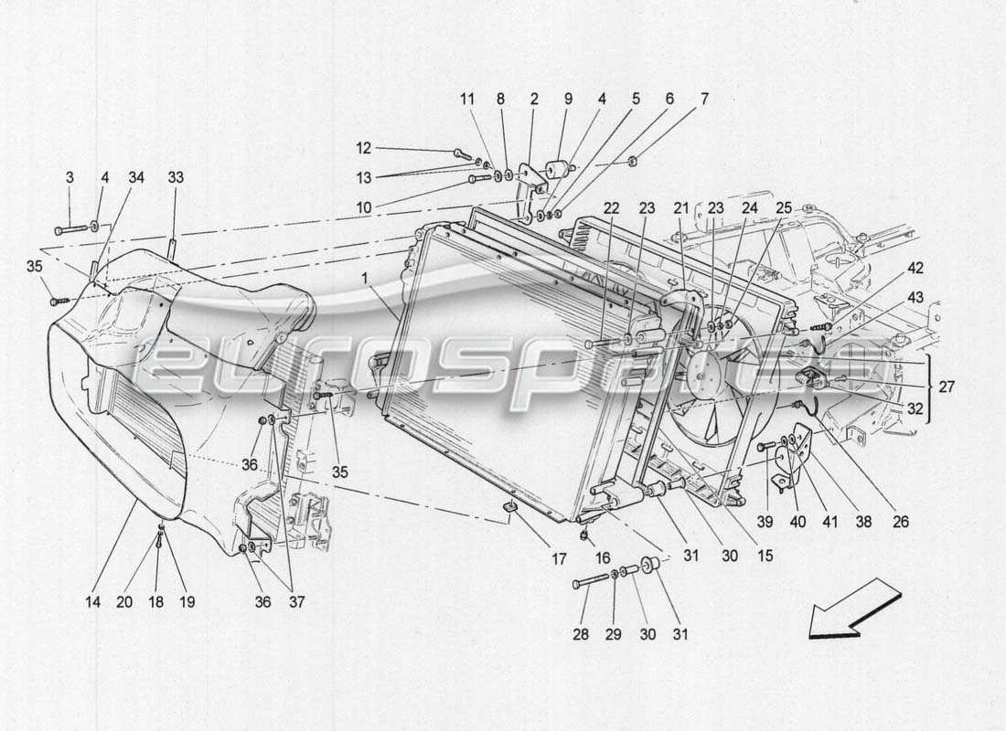 maserati grancabrio mc centenario enfriamiento: radiador de aire y aires acondicionados diagrama de piezas