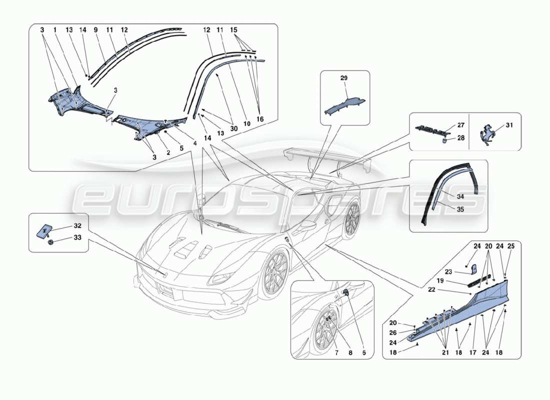 ferrari 488 challenge accesorios externos diagrama de piezas