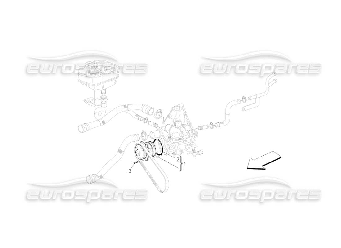 maserati grancabrio (2011) 4.7 sistema de refrigeración: diagrama de piezas de la bomba de agua