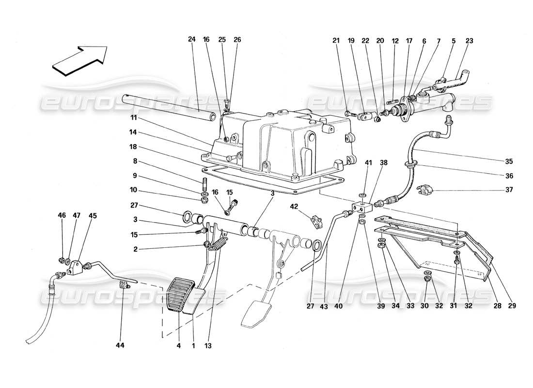 ferrari 348 (1993) tb / ts control de liberación del embrague diagrama de piezas