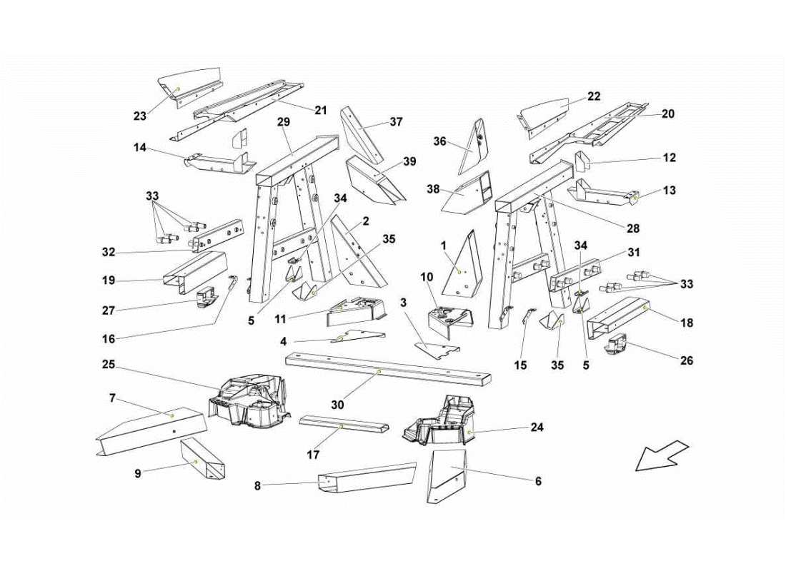 lamborghini gallardo sts ii sc elementos del marco trasero diagrama de piezas