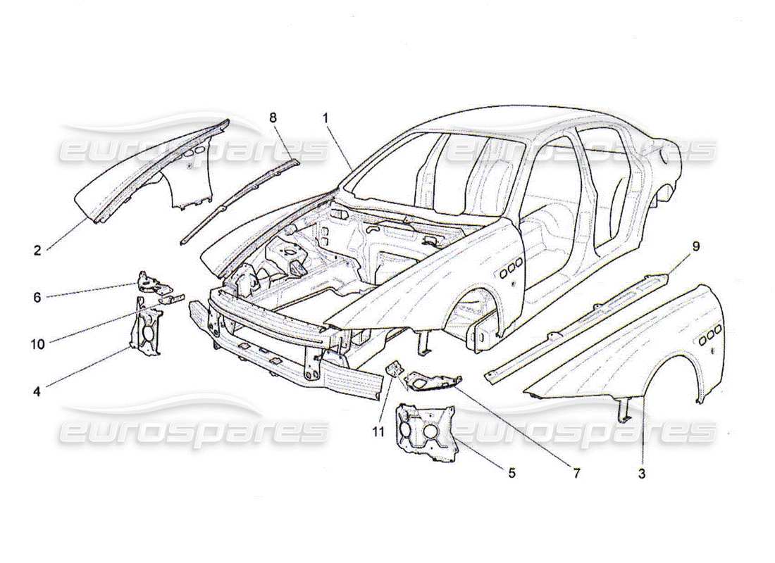 maserati qtp. (2010) 4.2 diagrama de piezas de la carrocería y los paneles exteriores delanteros
