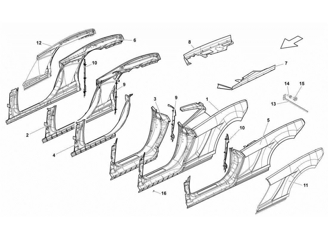 lamborghini gallardo sts ii sc accesorios del marco trasero diagrama de piezas
