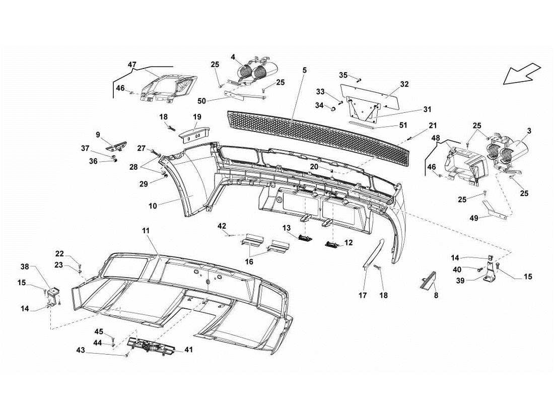 lamborghini gallardo lp570-4s perform diagrama de piezas de parachoques traseros