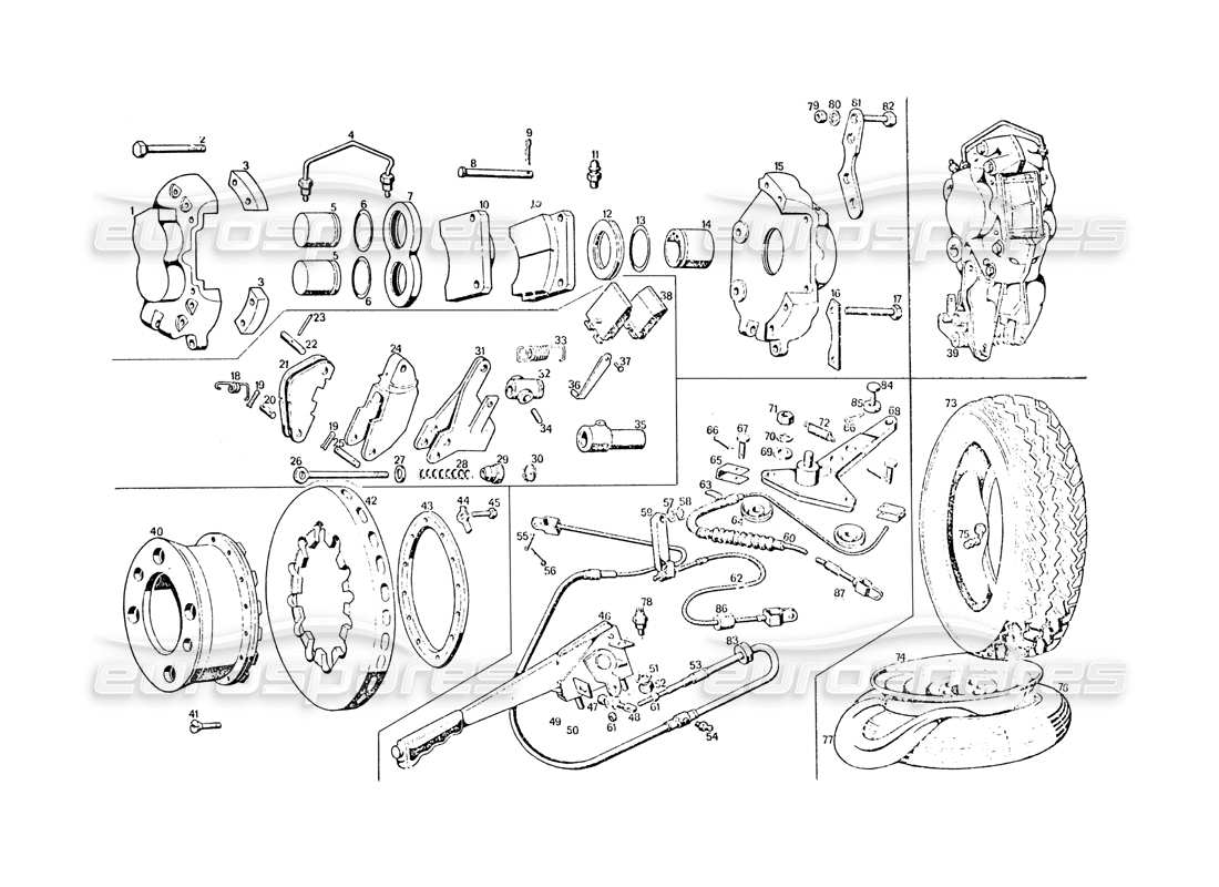 maserati khamsin frenos traseros refrigerados diagrama de piezas