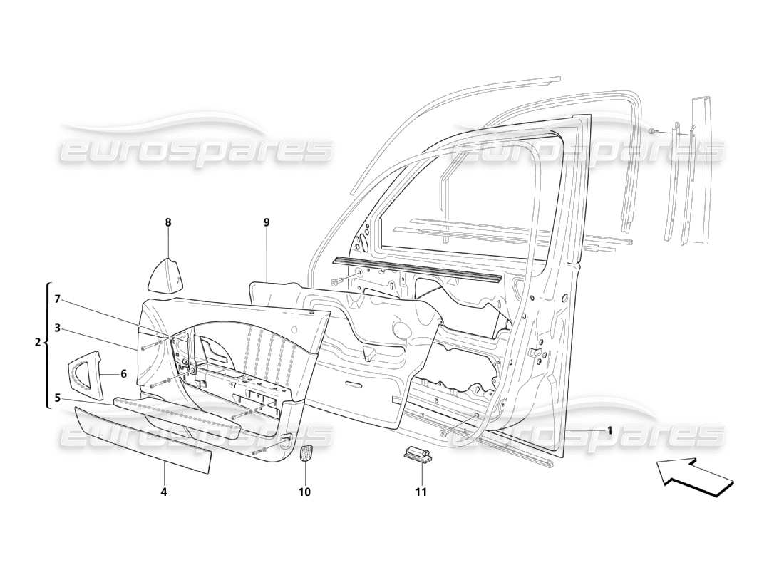 maserati qtp. (2003) 4.2 puertas delanteras: diagrama de piezas de tapicería