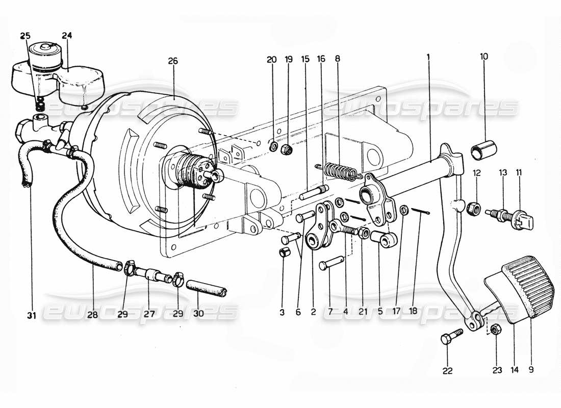 ferrari 365 gtc4 (mechanical) diagrama de piezas del pedal de freno y del maestro de freno