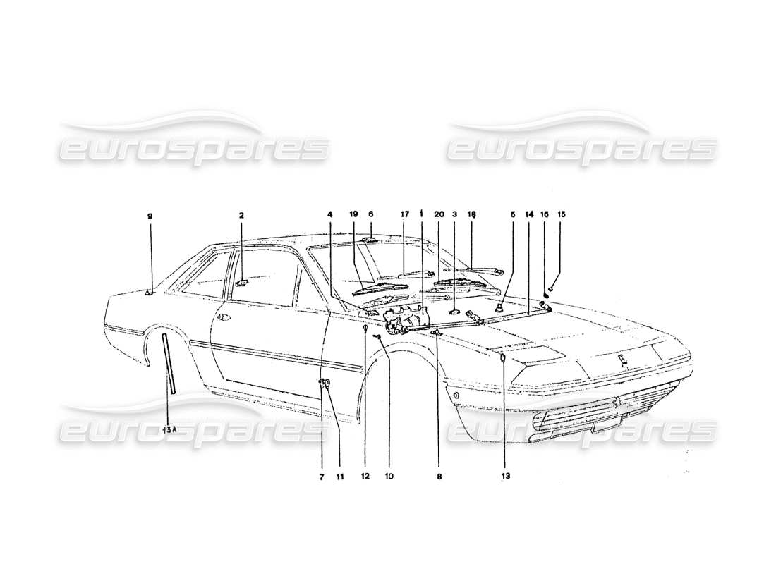 ferrari 365 gt4 2+2 coachwork limpiaparabrisas diagrama de piezas