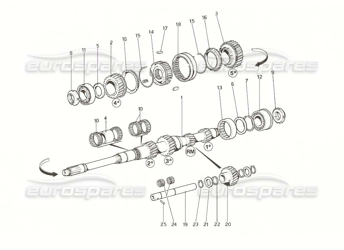 ferrari 308 gt4 dino (1976) engranajes del eje principal diagrama de piezas