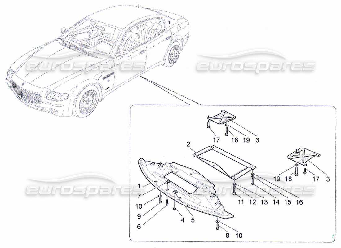 maserati qtp. (2010) 4.7 diagrama de piezas de protectores de bajos y pisos