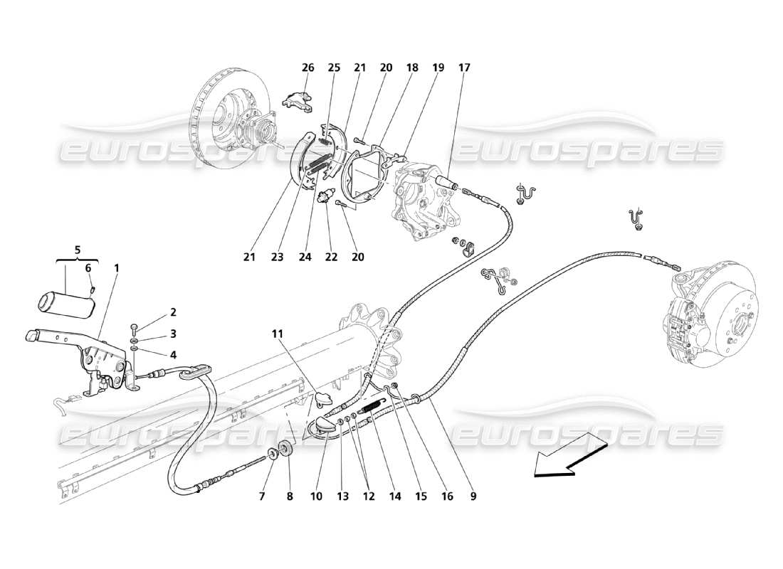 maserati qtp. (2003) 4.2 diagrama de piezas del control del freno de mano