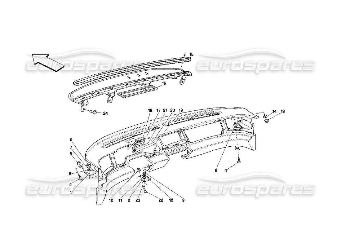 ferrari 348 (2.7 motronic) tablero - diagrama de piezas de estructura y soportes