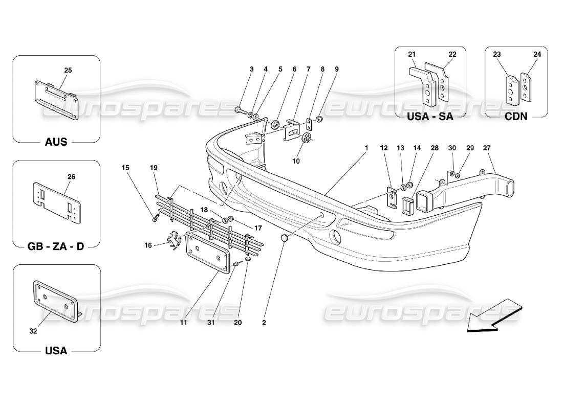 ferrari 355 (5.2 motronic) parachoques delantero diagrama de piezas