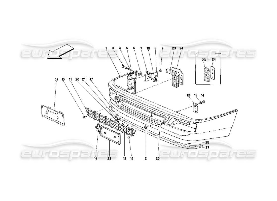 ferrari 348 (2.7 motronic) parachoques delantero diagrama de piezas