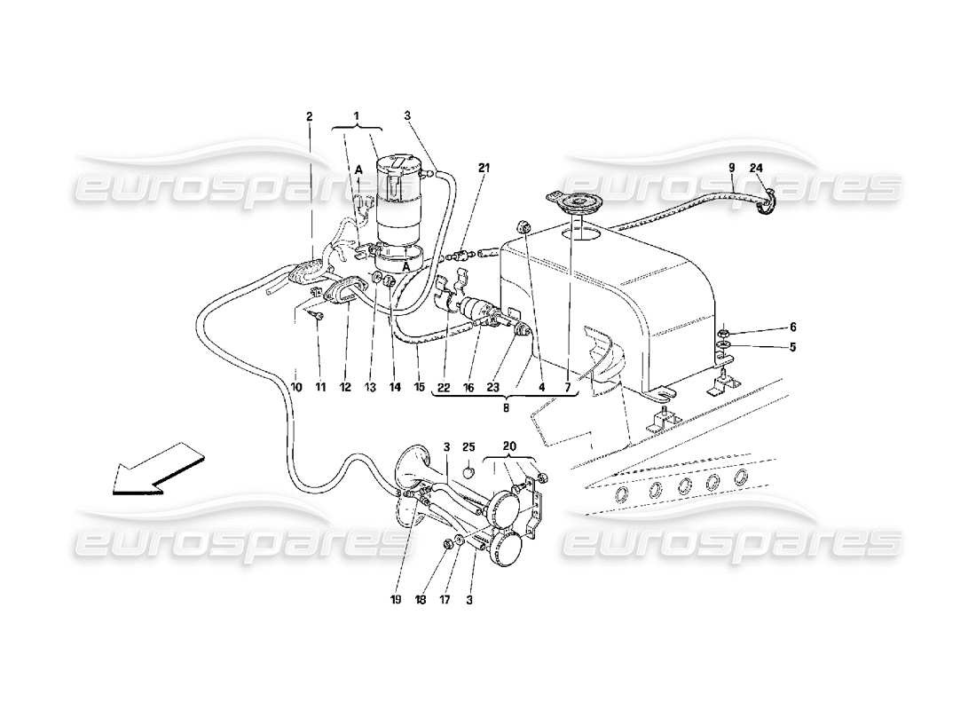 ferrari 348 (2.7 motronic) diagrama de piezas de bocinas y arandelas de vidrio