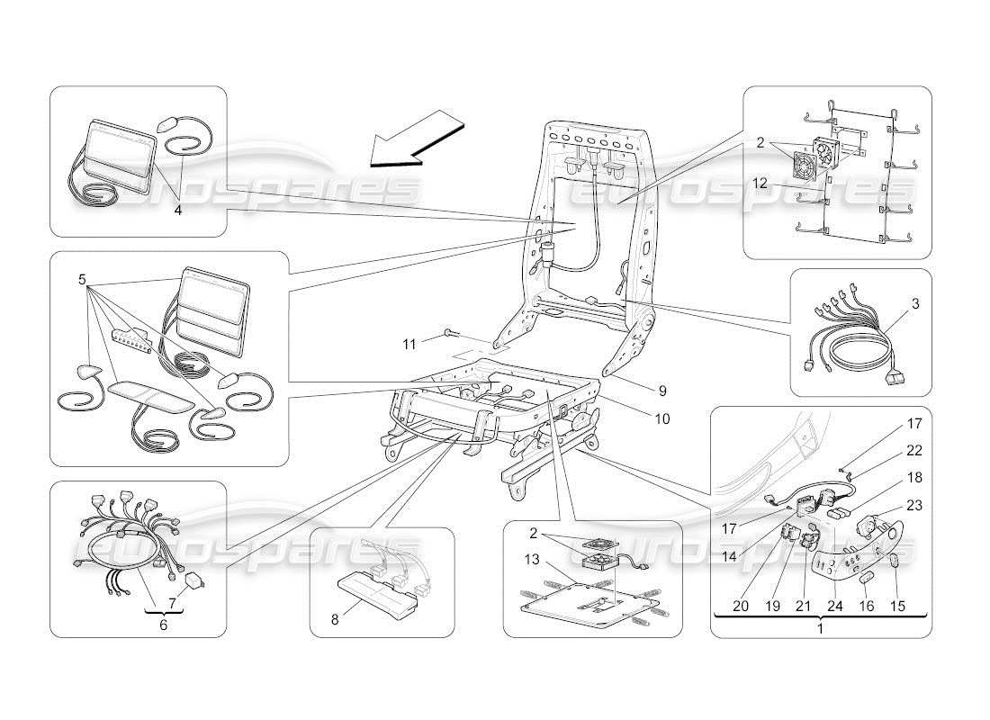 maserati qtp. (2010) 4.2 auto asientos delanteros: diagrama de piezas de mecánica y electrónica
