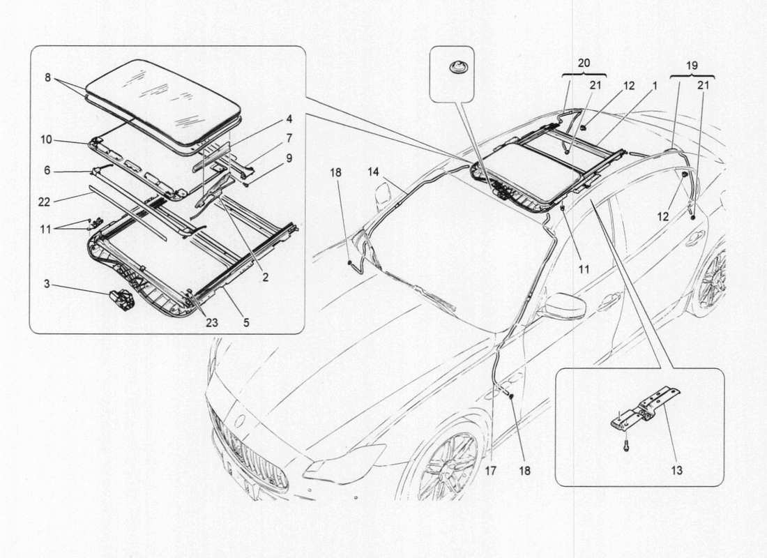 maserati qtp. v6 3.0 bt 410bhp 2015 diagrama de piezas del techo corredizo