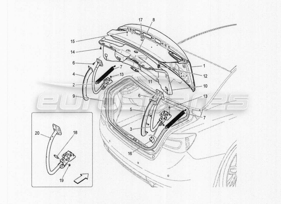 maserati qtp. v8 3.8 530bhp auto 2015 diagrama de piezas de la tapa trasera