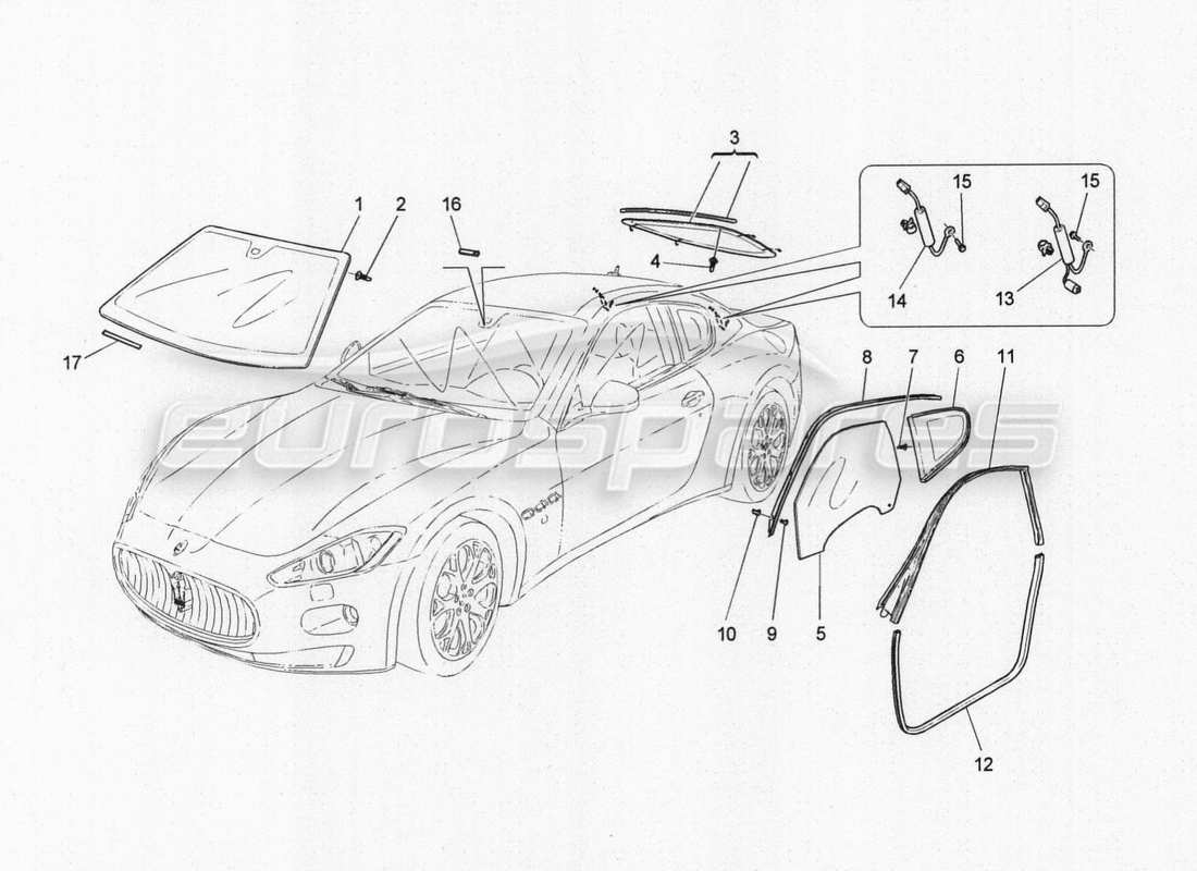 maserati granturismo special edition ventanas y bandas de ventanas diagrama de piezas
