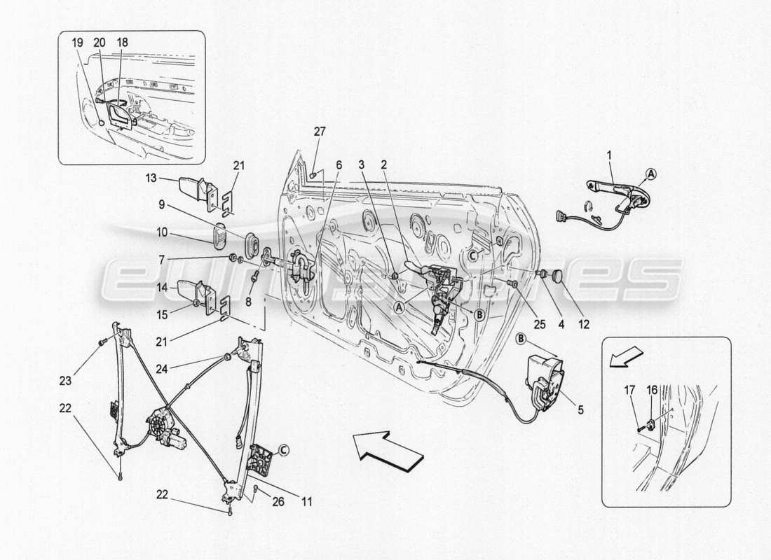 maserati granturismo special edition puertas delanteras: mecanismos diagrama de piezas