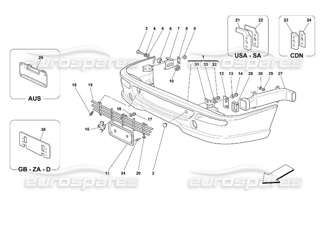 ferrari 355 (2.7 motronic) diagrama de piezas del parachoques delantero