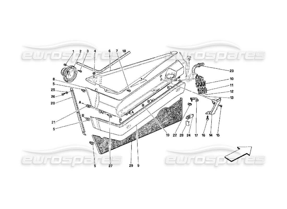 ferrari 348 (2.7 motronic) puertas - adornos interiores diagrama de piezas