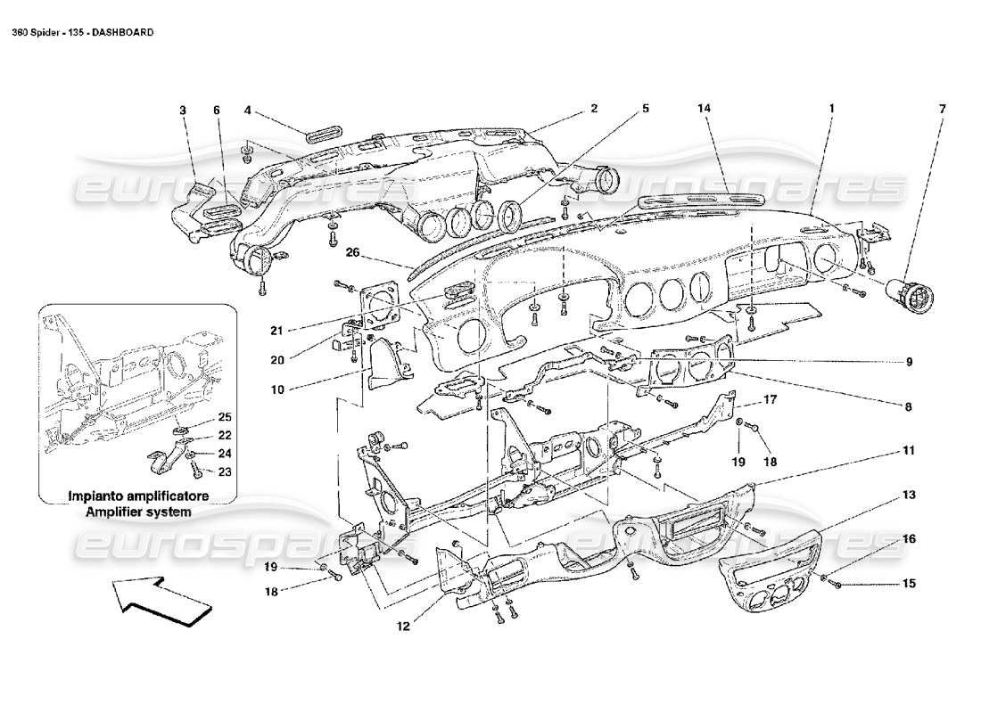 ferrari 360 spider diagrama de piezas del tablero