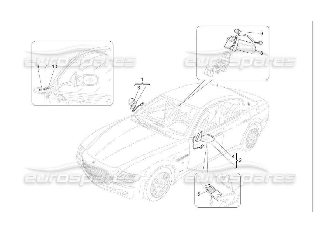 maserati qtp. (2007) 4.2 auto diagrama de piezas de los espejos retrovisores internos y externos
