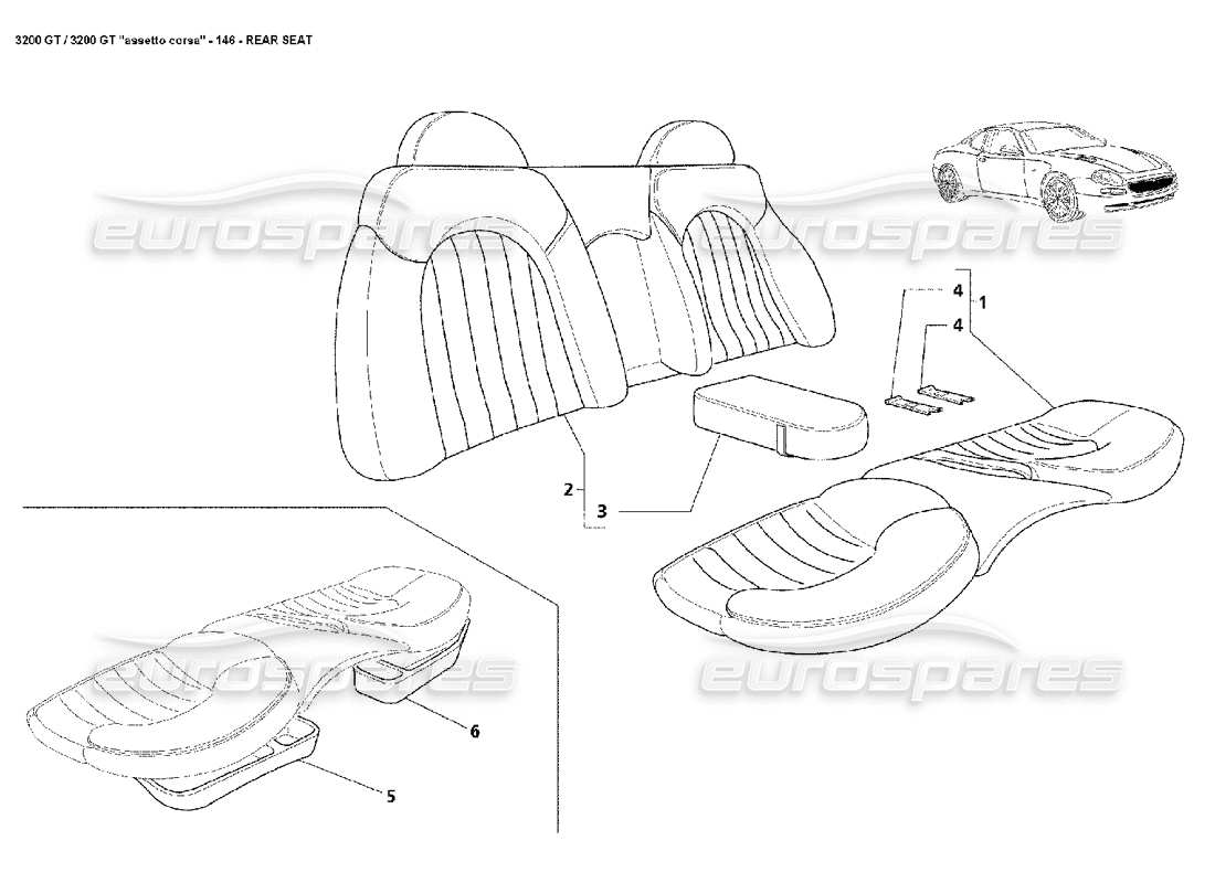 maserati 3200 gt/gta/assetto corsa diagrama de piezas del asiento trasero