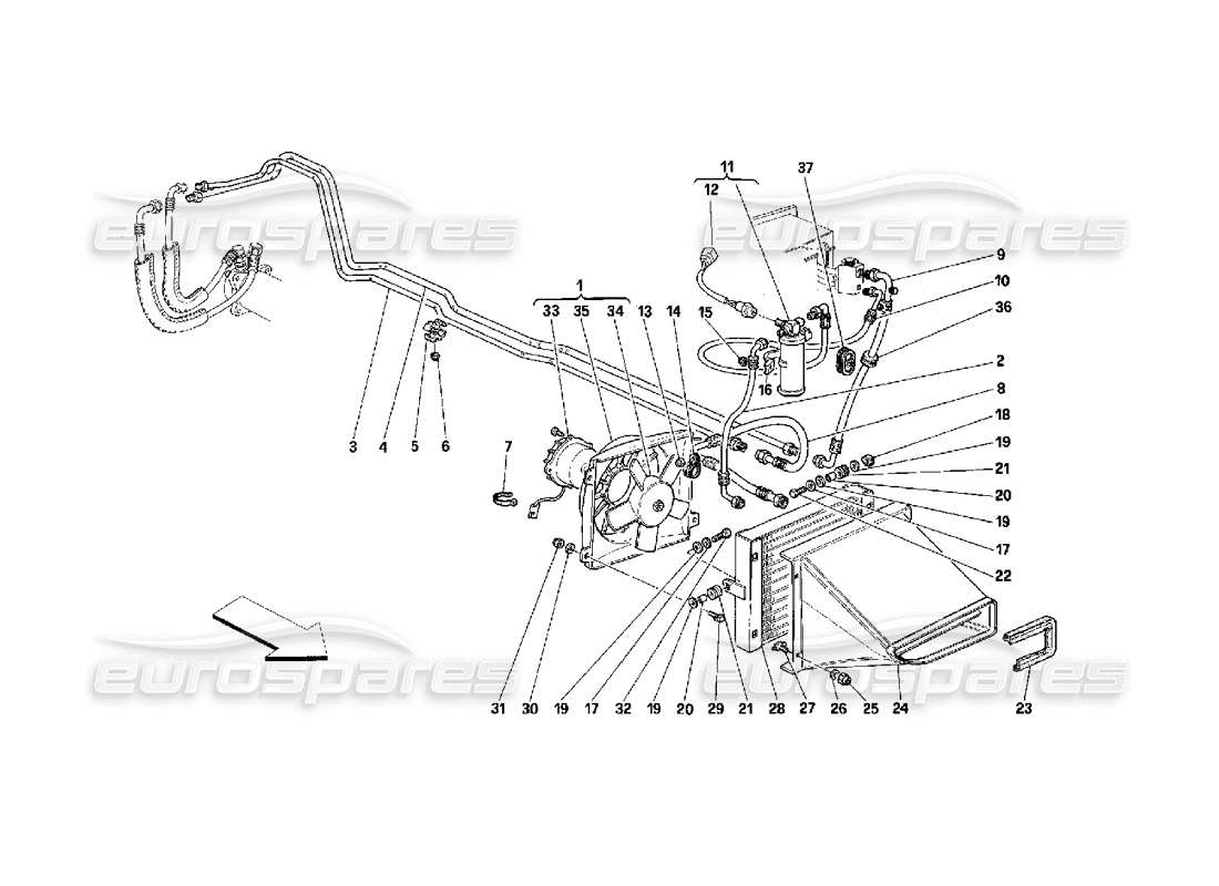 ferrari 348 (2.7 motronic) diagrama de piezas del sistema de aire acondicionado