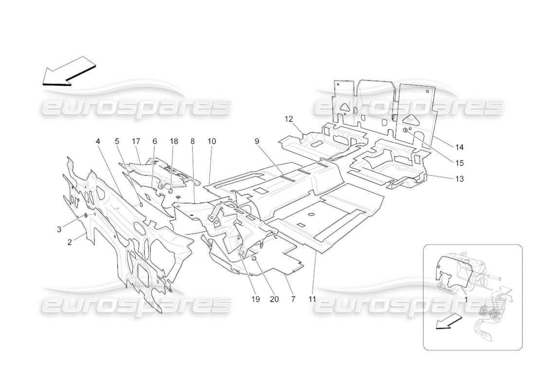 maserati grancabrio (2011) 4.7 paneles de insonorización en el interior del vehículo. diagrama de piezas.