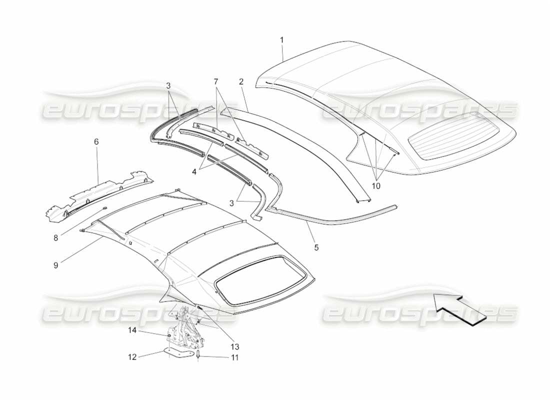 maserati grancabrio (2011) 4.7 capote eléctrico: diagrama de partes de revestimientos