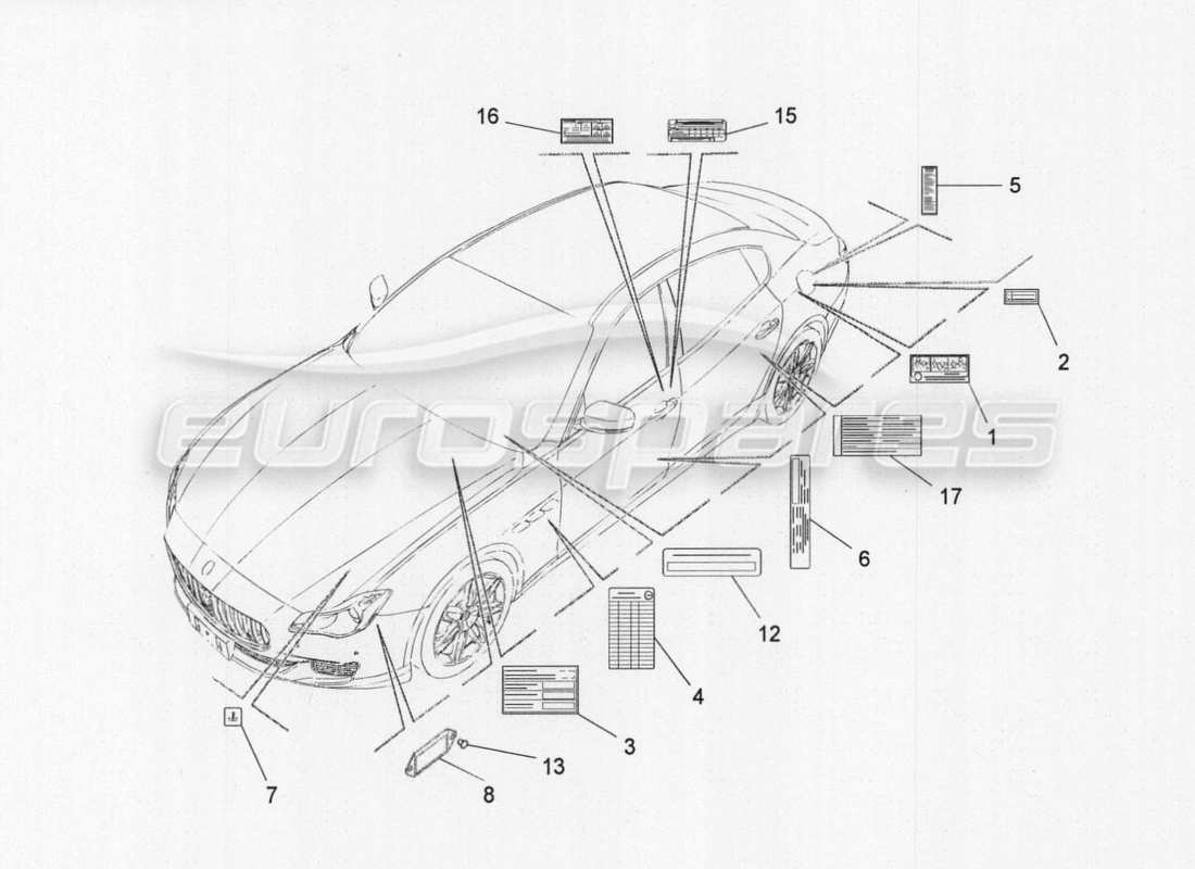 maserati qtp. v8 3.8 530bhp auto 2015 diagrama de piezas de pegatinas y etiquetas