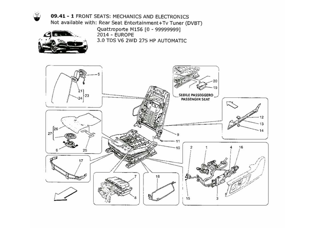 maserati qtp. v6 3.0 tds 275bhp 2014 asientos delanteros: diagrama de piezas de mecánica y electrónica