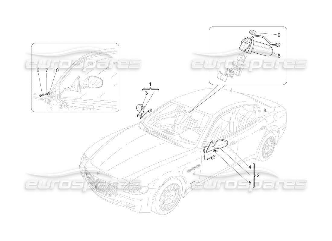 maserati qtp. (2010) 4.2 auto diagrama de piezas de los espejos retrovisores internos y externos