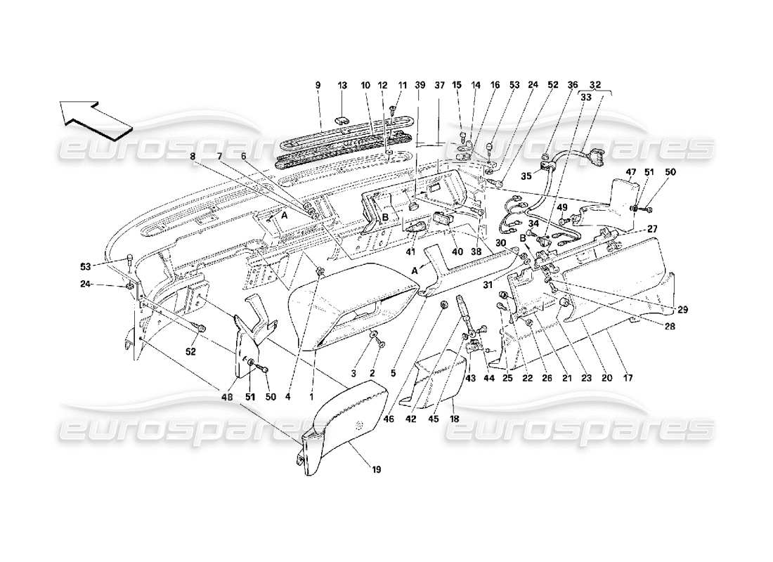 ferrari 348 (2.7 motronic) dashboard - trim and accessories diagrama de piezas