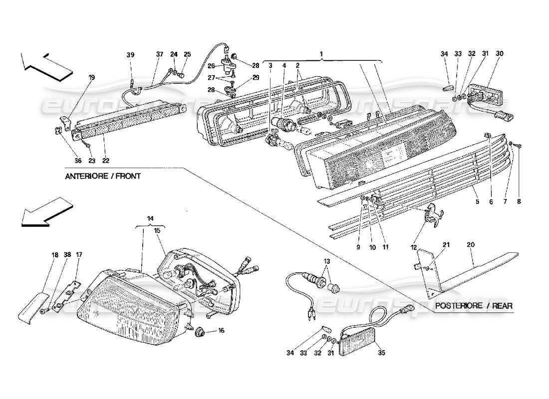 ferrari 348 (2.7 motronic) luces delanteras y traseras diagrama de piezas