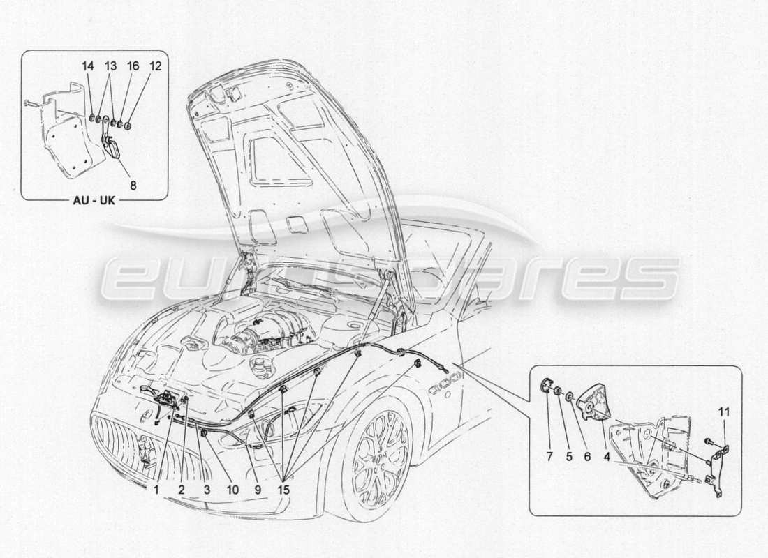 maserati granturismo special edition botón de apertura de tapa frontal diagrama de piezas