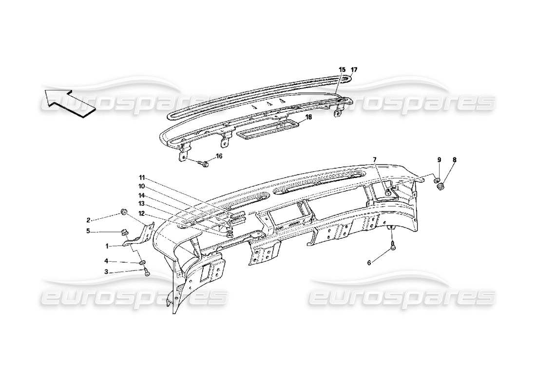 ferrari 348 (2.7 motronic) tablero - diagrama de piezas de estructura y soportes