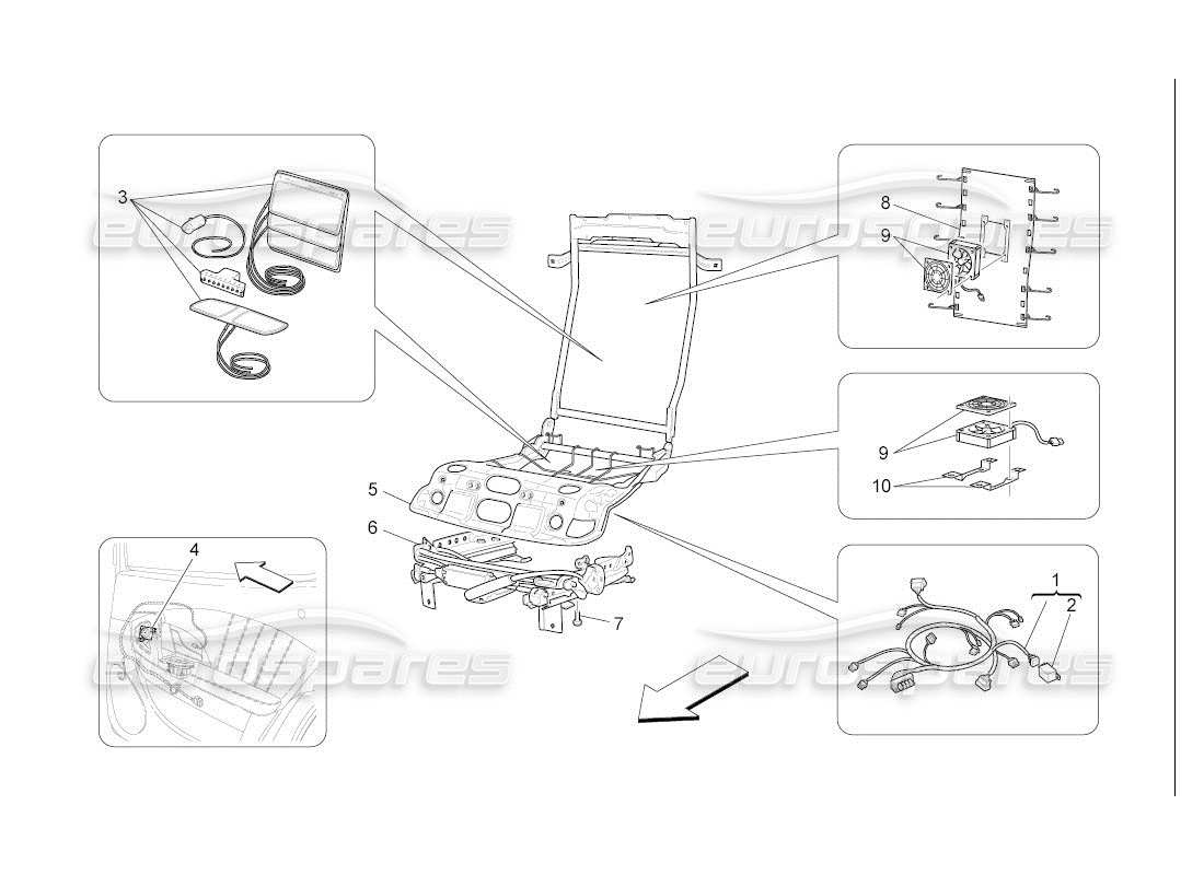 maserati qtp. (2007) 4.2 auto asientos traseros: diagrama de piezas de mecánica y electrónica