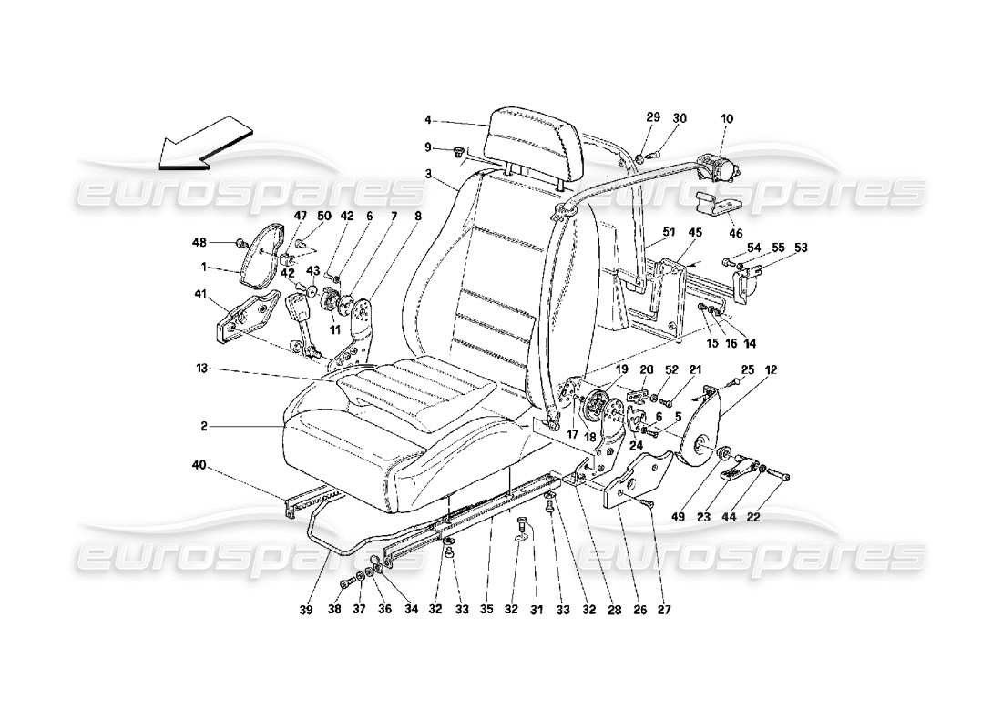 ferrari 348 (2.7 motronic) asientos y cinturones de seguridad diagrama de piezas