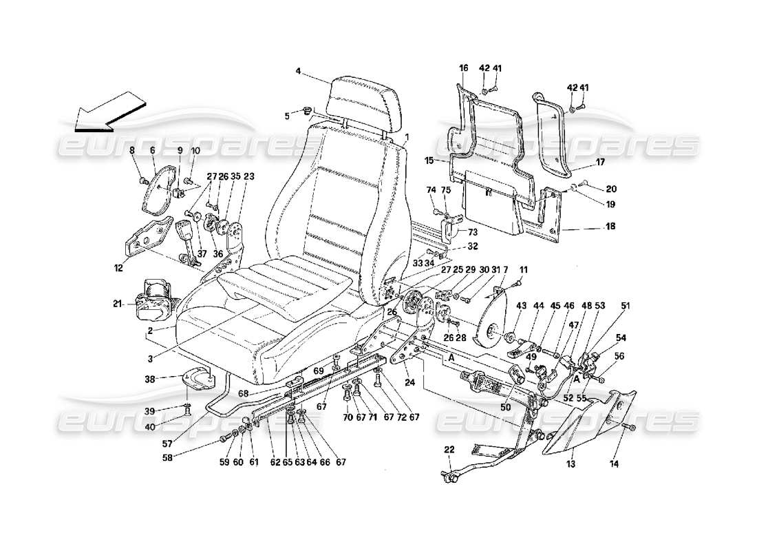 ferrari 348 (2.7 motronic) asientos y cinturones de seguridad diagrama de piezas