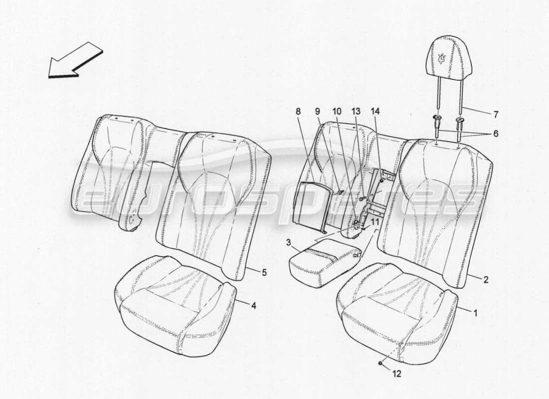 maserati granturismo special edition asientos traseros: paneles acabados diagrama de piezas