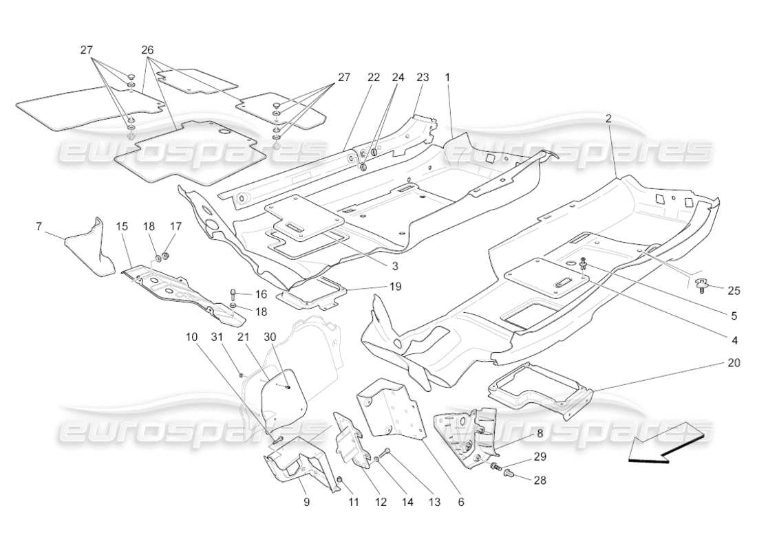 maserati grancabrio (2011) 4.7 alfombrillas del habitáculo diagrama de piezas